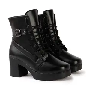 STRASSE PARIS Women’s Black Lace-Up Boots with Side Buckle | Contemporary Fusion Footwear,4