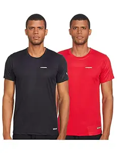 Charged Pulse-006 Checker Knitt Round Neck Sports T-Shirt Black Size Large And Charged Pulse-006 Checker Knitt Round Neck Sports T-Shirt Red Size Large