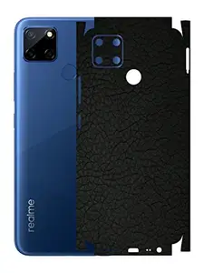 AtOdds - Realme C12 Mobile Back Skin Rear Screen Guard Protector Film Wrap with Camera Protector (Coverage - Back+Camera+Sides) (Black Leather)