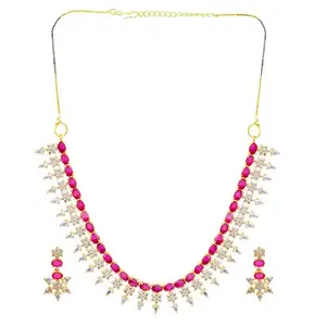 CARDINAL American Diamond Gold Plated Maroon Color Necklace Set With Earrings