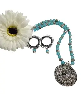 Antique Pendant Light Blue Beaded Necklace Set for Women and Girls by Shweta Shridhar