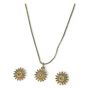 American Diamond Sunflower Pendant and Earrings Set, Gold Plated Traditional Jewellery for Women