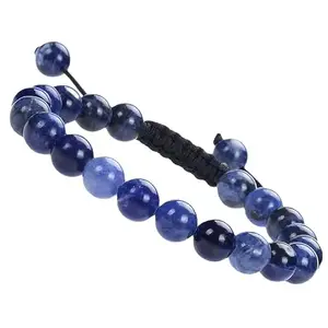 Lady Works Natural Blue Sodalite Threaded Bracelet 8mm Round Smooth Beads Blue Sodalite Adjustable Thread Bracelet. Unisex Macrame Yoga Bracelet.|LW_TDBR_0691