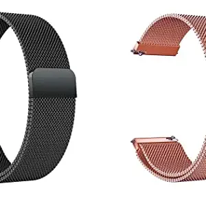 ACM Pack of 2 Watch Strap Magnetic compatible with Cultsport Ranger Xr Ultra Smartwatch Metal Chain Band (Black/Rose Gold)