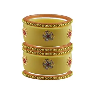 Vidhya Kangan Stone Stud Color Cream Acrylic Bangle | Over Size | Plus size |For Woman and girlsChura Bangles Set for Wedding and Party (sku-ban25795)