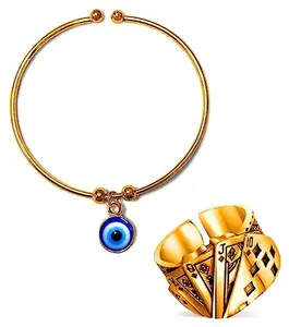 De-Ultimate Combo Of CMB8048 Adjustable Moti Beads/Stone Evil Eye Nazar Suraksha Kavach Wrist Band Cuff Bangle Kada Bracelet & Ace King Queen Jack Playing Tash/Cards Thumb Finger Ring