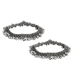 TEEJH Raashika Silver oxidised Anklets