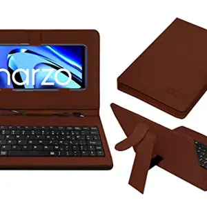 ACM Keyboard Case Compatible with Realme Narzo 50 Pro Mobile Flip Cover Stand Direct Plug & Play Device for Study & Gaming Brown