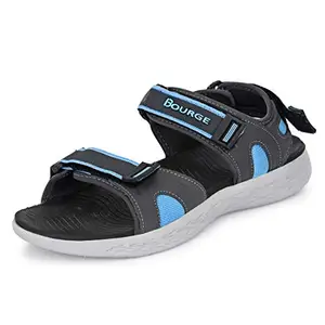 Bourge Men's Grada-33 Black, Sky and Grey Flip-Flops - 7 UK (41 EU) (8 US) (Grada-33-07)