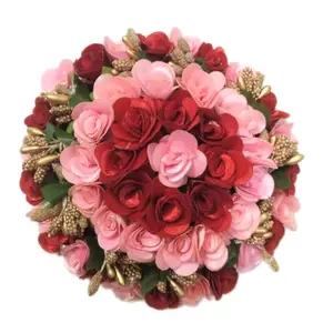 GuruEmbellish GuruEmbelish Artificial Flower Hair Bun Gajra Bridal Hair Styling Accessories Women and Girls-Pack of 1-Red&Pink