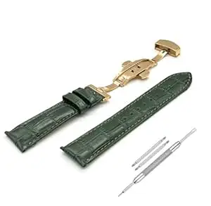 Lineon 22mm Half Padded Premium Leather Mens Watch Strap with ButterFly Lock For Branded Watches Tool and Pins Include