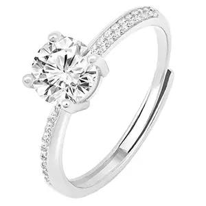 Peora Silver Plated Cubic Zirconia Studded Solitaire Adjustable Finger Ring Fashion Stylish Jewellery Gift for Women Girls