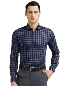 Van Heusen Men's 100% Cotton Slim Fit Checkered Solid Shirt