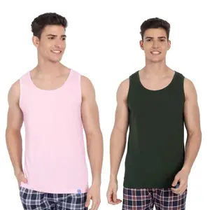 LAZYBUMS Men’s True Essential Trio Blocks Sleeveless Casual Cotton Vests; Everyday Casual Wear; Regular Fit Tank Tops Combo; (Pack of 2) (Small) Pink