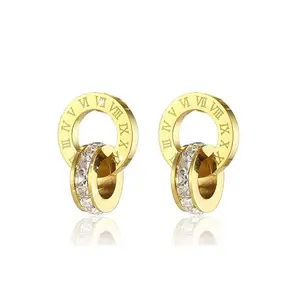 STYLISH TEENS dc jewels Impressive Roman Numbers Cubic Zircon Stainless Steel Earring For Women & Girls (Gold)