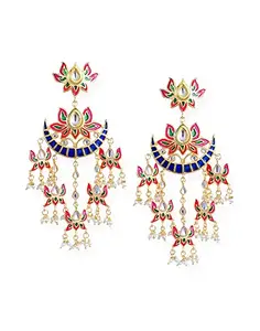 Amazon Brand - Anarva  Women's Contemporary Metal Gold Plated and Zinc Alloy Pearl Chand Bali Earrings (Multicolour)