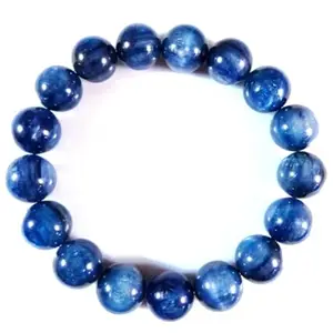 RRJEWELZ Natural Kyanite Round Shape Smooth Cut 10mm Beads 7.5 inch Stretchable Bracelet for Healing, Meditation, Prosperity, Good Luck | STBR_04581