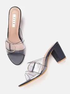 ELLE Women's Transparent & Navy Blue Block Heel Sandal