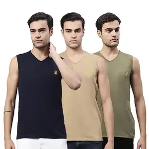 Mack JONNEY Regular Fit Cotton Solid Multicolor Gym Vest for Men (Pack of 3)-V_SL_NVY_MUD_OLV_03-XXL