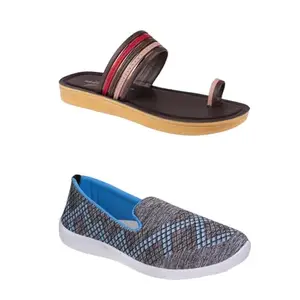 ZENWEAR Extra Soft Classic Casual wear with Flexibility Technology Sandal Combo for Women's/Girl's(6143+1544)(7) Multicolor