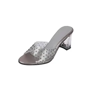 Mochi Women's Gun Metal Open Casual Slide Block Heel UK/6 EU/39(40-338)