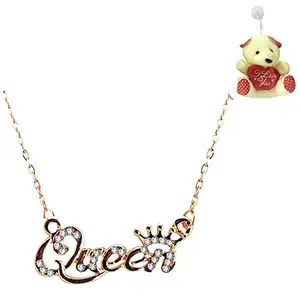 Okos Valentines Gifts Ravishing Rose Gold Platted Queen Pendant Necklace With Chain Made With White Crystal Elements With Teddy Bear For Girls And Women PD1000854Ted