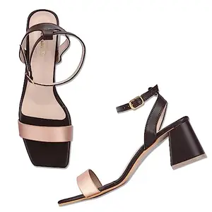 Shoeshion Women's Classic Strappy, Open Toe, Block Heel Sandals For Office, Shopping, Party & Wedding. (Rose Gold, numeric_8)