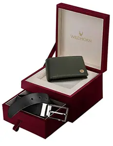 WildHorn Men's Classic Leather Wallet and Belt Combo | Green