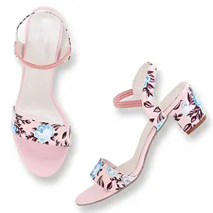 Funku Fashion Peach Floral Print Heeled Sandals
