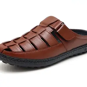 ARAMISH Men's Tan Genuine Leather Sandals - 8 UK