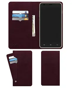 ACM Wallet Leather Flip Carry Case Compatible with Intex Aqua Sence 5.0 Mobile Flap Card Holder Front & Back Cover Burgundy Red