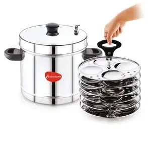 Klassi Kichen Stainless Steel Idli Cooker with 6 Plates | Idli | Bakelite Handle | Gas Stove and Induction Compatible | Kitchen Accessories | Black price in India.