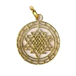 Ruchie's Sri Yantra Sacred Geometry Pendant, Gold-Toned Brass, Round Spiritual Medallion