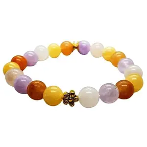 RRJEWELZ 8mm Natural Gemstone Aventurine, Yellow Jade & Lilac Jasper Round shape Smooth cut beads 7.5 inch stretchable bracelet for men & women. | STBR_RR_03087