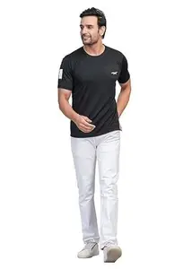 Men's Dot Knit Polyester Solid T-Shirt (in, Alpha, XL, Regular, Black)
