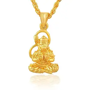 morir Gold Plated Brass Kirtan Lord Hanuman Bajrang Bali Image Pendant Locket Chain Necklace For Unisex