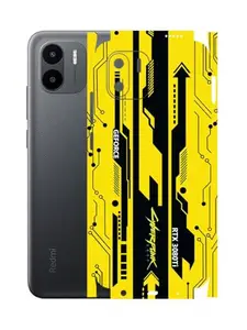 AtOdds - REDMI A2 - Mobile Back Skin Sticker - Lamination - Rear Screen Guard Protector Film Wrap (Coverage - Back+Camera+Sides) (Design - Yellow Cyberpunk)