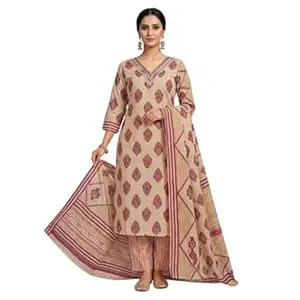 Luxiro Lifestyle Women Cotton Printed Kurti Pant Dupatta 3 Piece Set | Ethnic Floral Kurti Set for Women | Straight Kurti with Pant & Dupatta | Traditional Suit Set