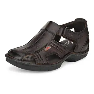 HITZ Men's Brown Leather Comfort Sandals with Slip On Closure - 10