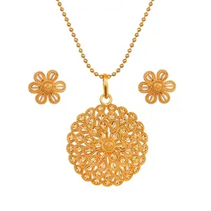 JFL - Jewellery for Less Traditional Gold Plated Flower Pattern Pendant Ball Chain with Earring For Women & Girls.,Valentine