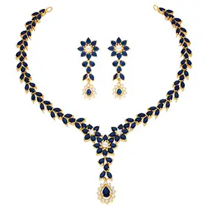 Sri Jagdamba Pearls Dealer Badrika Blue Gold- Plated Necklace for Women