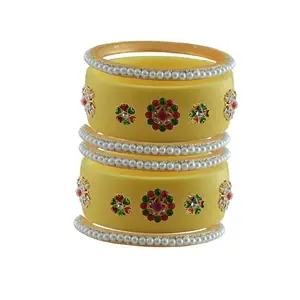 Vidhya Kangan Stone Stud Color Cream Acrylic Bangle | Over Size | Plus size |For Woman and girlsChura Bangles Set for Wedding and Party (sku-ban25276)