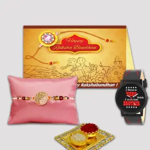 Avirons Perfect Surprise to Celebrate the Sibling Bond with Love and Warm Wishes, Rakhi for Brother, Special Raksha Bandhan Gift with Rakhi Thread, Watch & Roli Chawal Pack