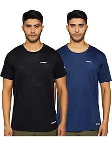 Charged Active-001 Camo Jacquard Round Neck Sports T-Shirt Navy Size Large And Charged Brisk-002 Melange Round Neck Sports T-Shirt Indigo Size Large