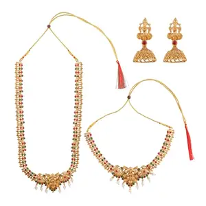 TEEJH Karuka Gold Red And Green Layered Necklace Set