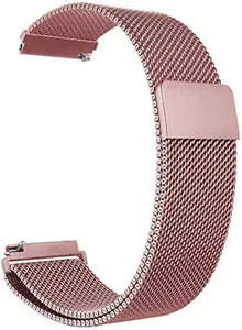 Meyaar Magnetic Chain Compatible With Fossil Sports, Fossil Gen 6, Fossil Stella Gen 6, Fossil Hybrid Smartwatch HR Scarlette Smartwatch Only Mesh Strap with Adjustable Loop (Pink)