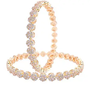 Ratnavali Jewels Brass Gold Plated AD American Diamond Cubic Zirconia Chudi Bangles for Women & Girls