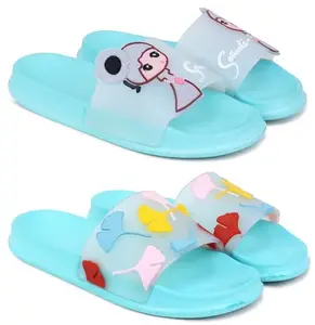 Pampy Angel Combo Pack of 2 Slipper/Flip Flops/Slides for Women,(Senorita-Blue,Gobi-Blue),39 (Euro)