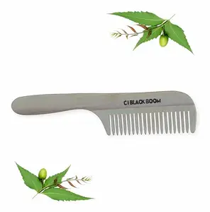C I BLACK BOOM Organic Green Neem Wood Comb. men & women Model C02 Crafted from premium organic neem wood, this comb features wide teeth for gentle detangling and a round cub handle for an easy grip, making it your ideal styling companion.
