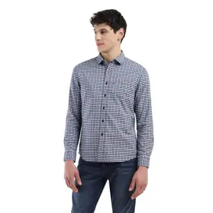 Levi's Men's Spread Collar Slim Fit Checked Shirts Light Navy